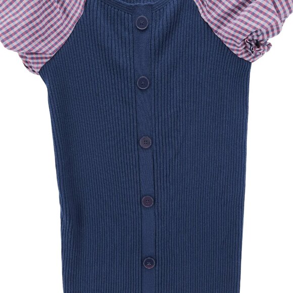 Maeve Anthropologie Puff Sleeve Mini Dress  Ribbed Knit Buttons Stretch LARGE - Picture 3 of 8